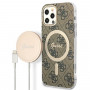 Guess GUBPP12MH4EACSW Custodia + Caricatore Wireless Apple iPhone 12 / iPhone 12 Pro Marrone Hardcase, 4G Print, MagSafe