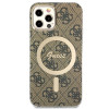 Guess GUBPP12MH4EACSW Custodia + Caricatore Wireless Apple iPhone 12 / iPhone 12 Pro Marrone Hardcase, 4G Print, MagSafe