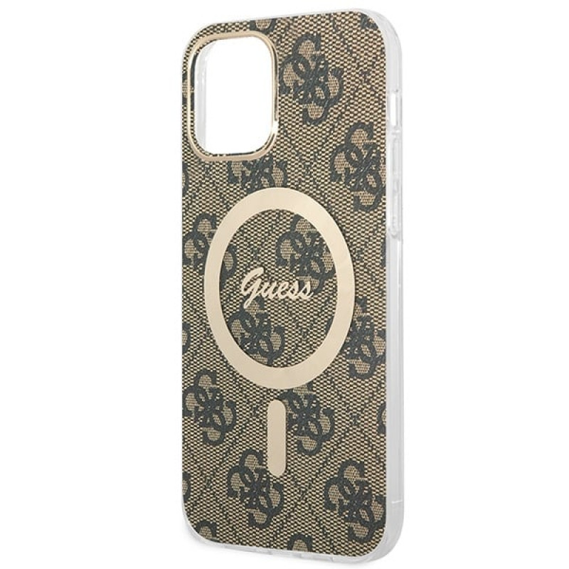 Guess GUBPP12MH4EACSW Custodia + Caricatore Wireless Apple iPhone 12 / iPhone 12 Pro Marrone Hardcase, 4G Print, MagSafe