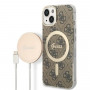Guess GUBPP14MH4EACSW Custodia + Caricatore Wireless Apple iPhone 14 Plus / iPhone 15 Plus Hardcase Marrone, 4G Print, MagSafe