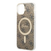 Guess GUBPP14MH4EACSW Custodia + Caricatore Wireless Apple iPhone 14 Plus / iPhone 15 Plus Hardcase Marrone, 4G Print, MagSafe