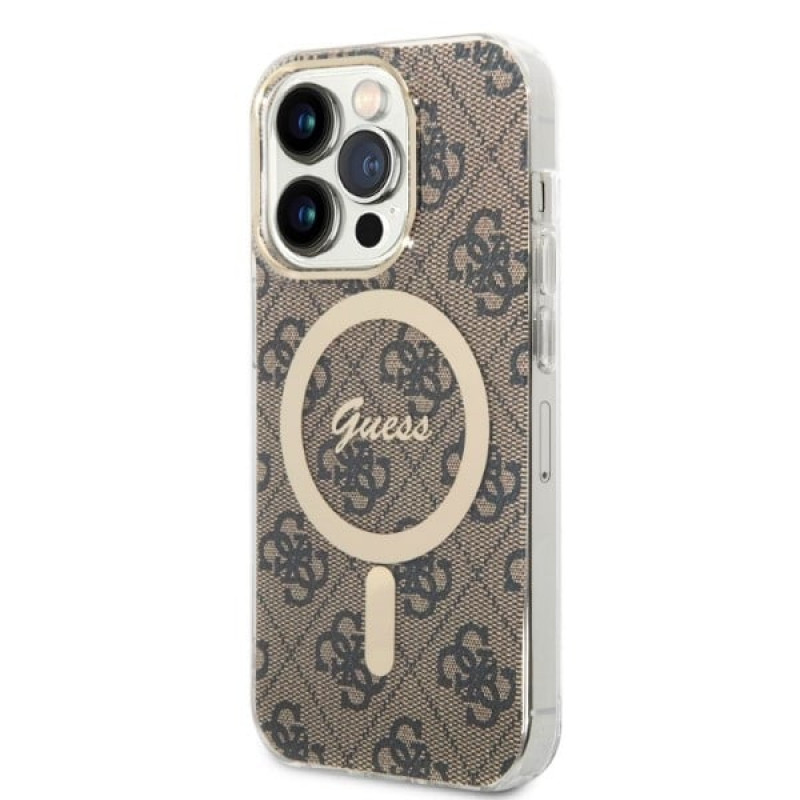 Guess GUBPP14XH4EACSW Custodia + Caricatore wireless Apple iPhone 14 Pro Max marrone hardcase, 4G Print, MagSafe