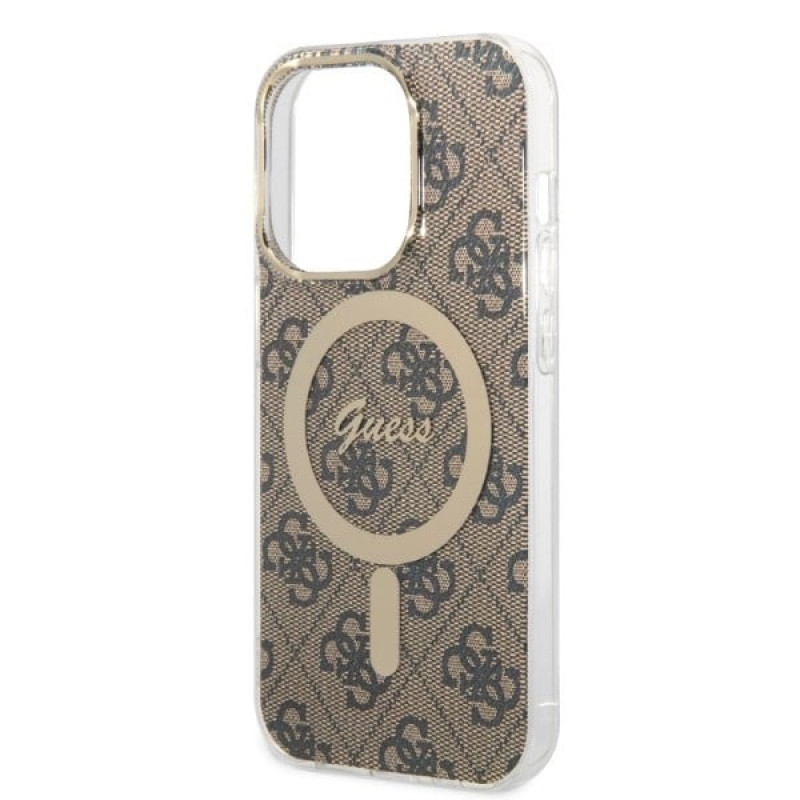 Guess GUBPP14XH4EACSW Custodia + Caricatore wireless Apple iPhone 14 Pro Max marrone hardcase, 4G Print, MagSafe