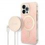 Guess GUBPP13LH4EACSP Custodia + Caricatore wireless Apple iPhone 13 Pro rosa hardcase, 4G Print, MagSafe