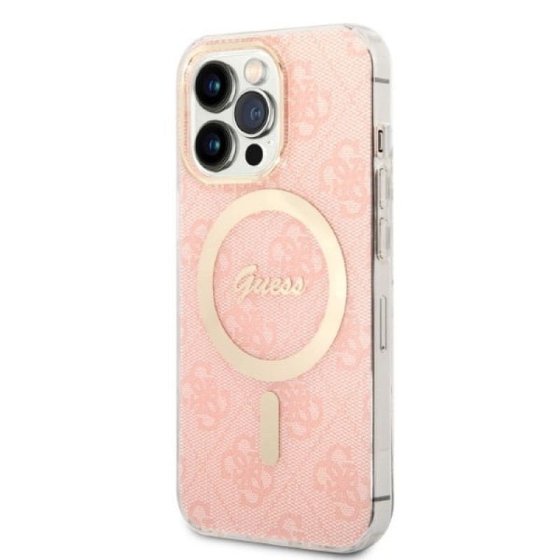Guess GUBPP13LH4EACSP Custodia + Caricatore wireless Apple iPhone 13 Pro rosa hardcase, 4G Print, MagSafe