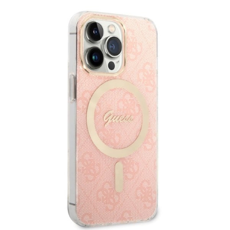 Guess GUBPP13LH4EACSP Custodia + Caricatore wireless Apple iPhone 13 Pro rosa hardcase, 4G Print, MagSafe
