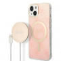 Guess GUBPP14MH4EACSP Custodia + Caricatore Wireless Apple iPhone 14 Plus / iPhone 15 Plus Rosa Hardcase, 4G Print, MagSafe