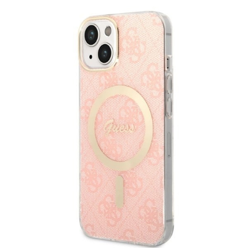 Guess GUBPP14MH4EACSP Custodia + Caricatore Wireless Apple iPhone 14 Plus / iPhone 15 Plus Rosa Hardcase, 4G Print, MagSafe