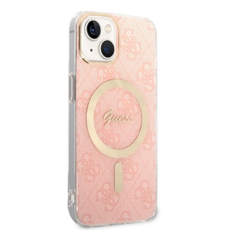 Guess GUBPP14MH4EACSP Custodia + Caricatore Wireless Apple iPhone 14 Plus / iPhone 15 Plus Rosa Hardcase, 4G Print, MagSafe