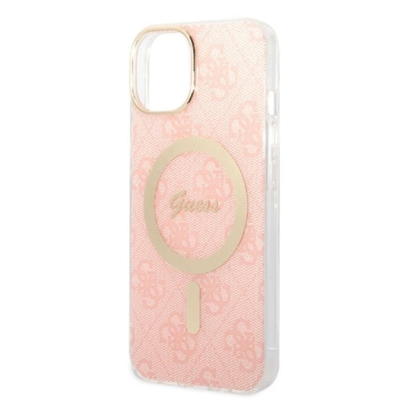 Guess GUBPP14MH4EACSP Custodia + Caricatore Wireless Apple iPhone 14 Plus / iPhone 15 Plus Rosa Hardcase, 4G Print, MagSafe