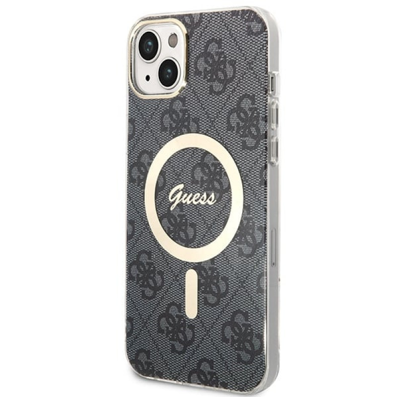 Guess GUBPP14MH4EACSK Custodia + Caricatore Wireless Apple iPhone 14 Plus / iPhone 15 Plus nera Hardcase, 4G Print, MagSafe