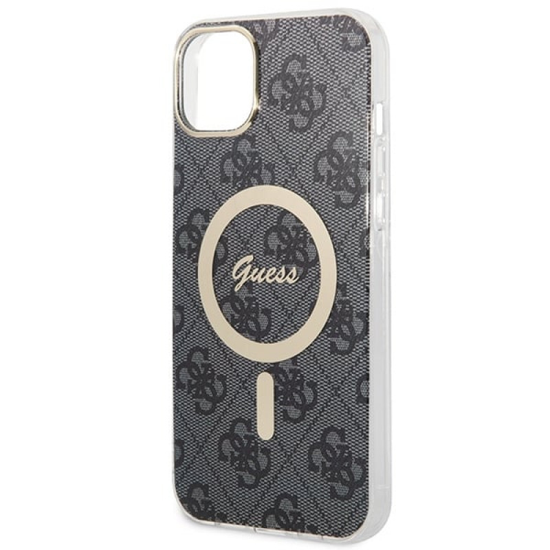 Guess GUBPP14MH4EACSK Custodia + Caricatore Wireless Apple iPhone 14 Plus / iPhone 15 Plus nera Hardcase, 4G Print, MagSafe