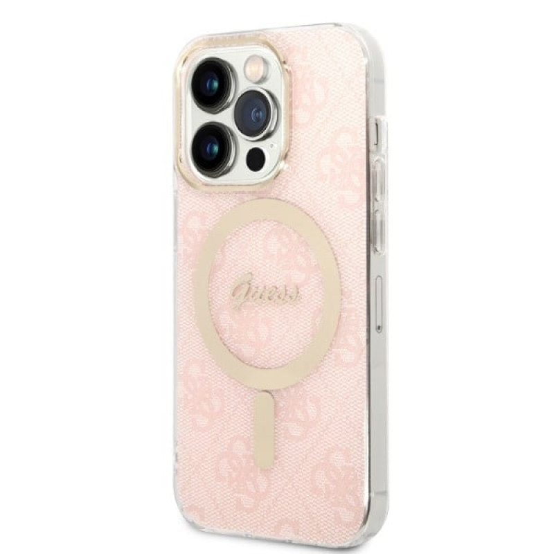 Guess GUBPP14LH4EACSP Custodia + Caricatore wireless Apple iPhone 14 Pro rosa hardcase, 4G Print, MagSafe
