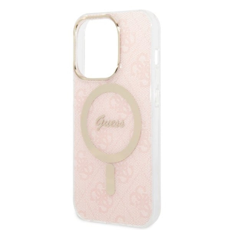 Guess GUBPP14LH4EACSP Custodia + Caricatore wireless Apple iPhone 14 Pro rosa hardcase, 4G Print, MagSafe