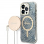 Guess GUBPP14LH4EACSB Custodia + Caricatore wireless Apple iPhone 14 Pro blu hardcase, 4G Print, MagSafe