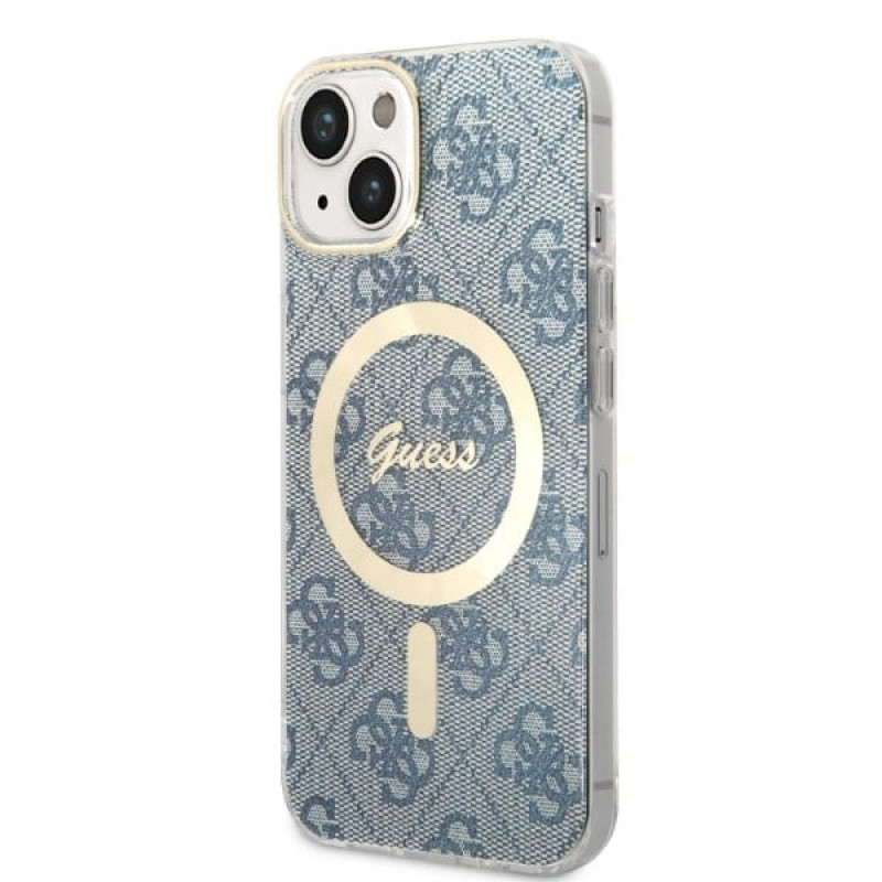 Custodia + caricatore wireless Guess GUBPP14MH4EACSB per Apple iPhone 14 Plus / iPhone 15 Plus blu, hardcase, 4G Print, MagSafe