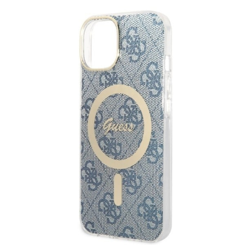 Custodia + caricatore wireless Guess GUBPP14MH4EACSB per Apple iPhone 14 Plus / iPhone 15 Plus blu, hardcase, 4G Print, MagSafe