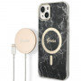 Guess GUBPP14MHMEACSK Custodia + Caricatore Wireless Apple iPhone 14 Plus / iPhone 15 Plus nera Hardcase, Marble, MagSafe