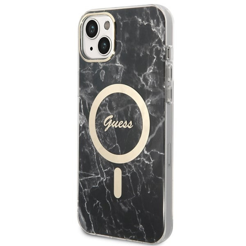 Guess GUBPP14MHMEACSK Custodia + Caricatore Wireless Apple iPhone 14 Plus / iPhone 15 Plus nera Hardcase, Marble, MagSafe
