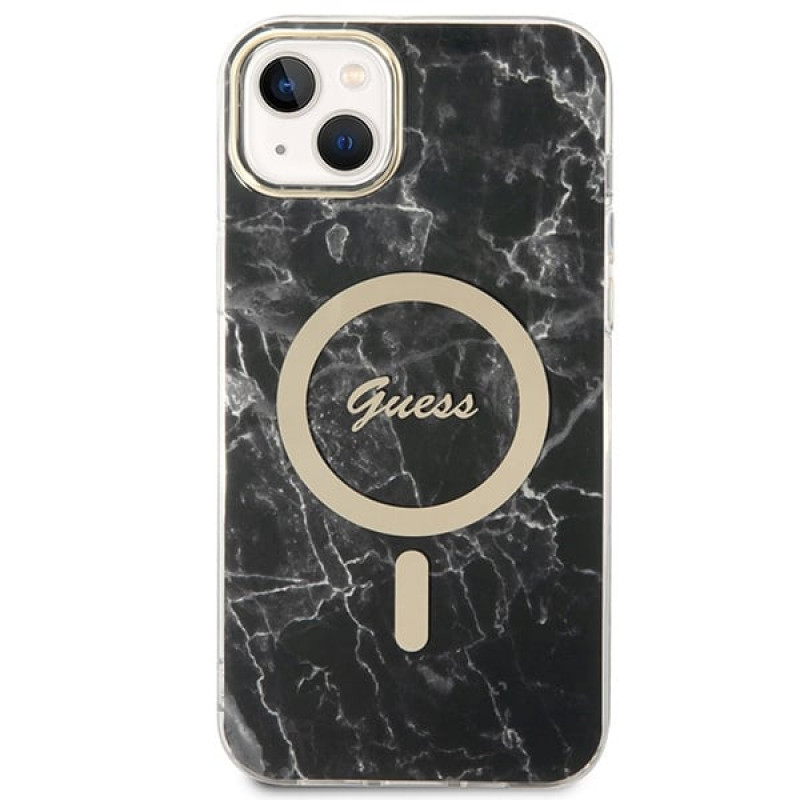 Guess GUBPP14MHMEACSK Custodia + Caricatore Wireless Apple iPhone 14 Plus / iPhone 15 Plus nera Hardcase, Marble, MagSafe