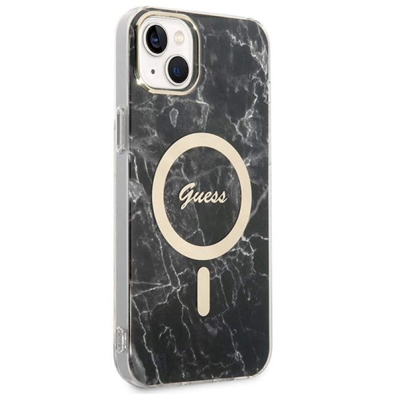 Guess GUBPP14MHMEACSK Custodia + Caricatore Wireless Apple iPhone 14 Plus / iPhone 15 Plus nera Hardcase, Marble, MagSafe