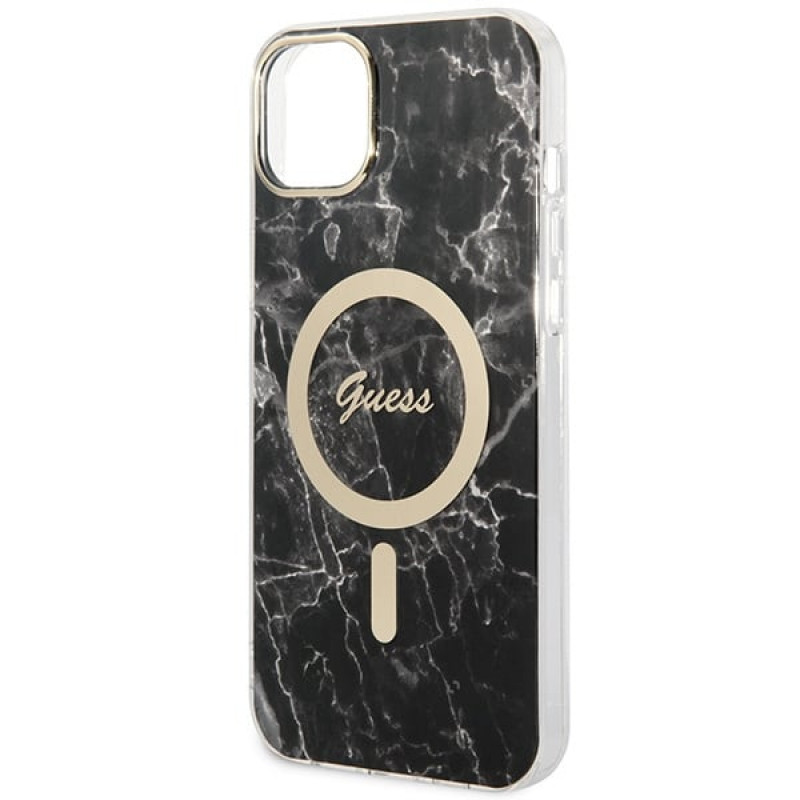 Guess GUBPP14MHMEACSK Custodia + Caricatore Wireless Apple iPhone 14 Plus / iPhone 15 Plus nera Hardcase, Marble, MagSafe