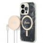 Guess GUBPP14XHMEACSK Custodia + Caricatore Wireless per Apple iPhone 14 Pro Max, nera, hardcase, Marble, MagSafe