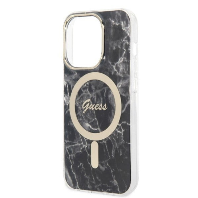 Guess GUBPP14XHMEACSK Custodia + Caricatore Wireless per Apple iPhone 14 Pro Max, nera, hardcase, Marble, MagSafe