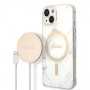 Custodia + caricatore wireless Guess GUBPP14MHMEACSH per Apple iPhone 14 Plus / iPhone 15 Plus, bianca, hardcase, Marble, MagSafe