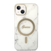 Custodia + caricatore wireless Guess GUBPP14MHMEACSH per Apple iPhone 14 Plus / iPhone 15 Plus, bianca, hardcase, Marble, MagSafe