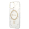 Custodia + caricatore wireless Guess GUBPP14MHMEACSH per Apple iPhone 14 Plus / iPhone 15 Plus, bianca, hardcase, Marble, MagSafe