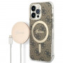 Guess GUBPP13LH4EACSW Custodia + Caricatore wireless Apple iPhone 13 Pro marrone hardcase, 4G Print, MagSafe