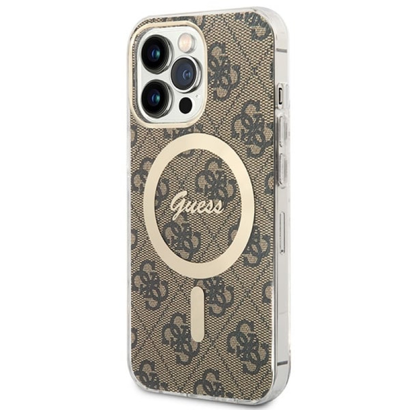 Guess GUBPP13LH4EACSW Custodia + Caricatore wireless Apple iPhone 13 Pro marrone hardcase, 4G Print, MagSafe