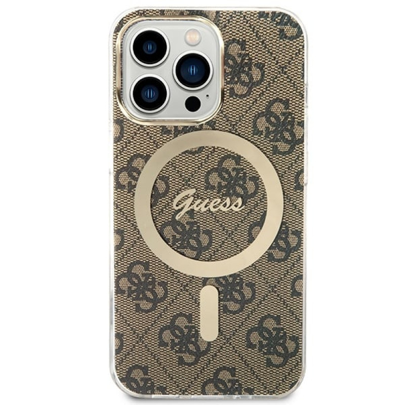 Guess GUBPP13LH4EACSW Custodia + Caricatore wireless Apple iPhone 13 Pro marrone hardcase, 4G Print, MagSafe