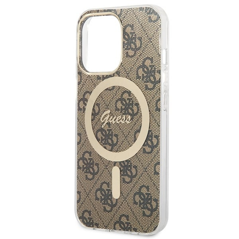Guess GUBPP13LH4EACSW Custodia + Caricatore wireless Apple iPhone 13 Pro marrone hardcase, 4G Print, MagSafe