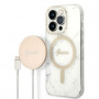 Custodia Guess GUBPP14LHMEACSH + caricatore wireless per Apple iPhone 14 Pro, bianca, hardcase, Marble, MagSafe