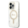 Custodia Guess GUBPP14LHMEACSH + caricatore wireless per Apple iPhone 14 Pro, bianca, hardcase, Marble, MagSafe