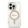 Custodia Guess GUBPP14LHMEACSH + caricatore wireless per Apple iPhone 14 Pro, bianca, hardcase, Marble, MagSafe