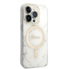 Custodia Guess GUBPP14LHMEACSH + caricatore wireless per Apple iPhone 14 Pro, bianca, hardcase, Marble, MagSafe