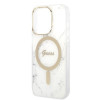 Custodia Guess GUBPP14LHMEACSH + caricatore wireless per Apple iPhone 14 Pro, bianca, hardcase, Marble, MagSafe