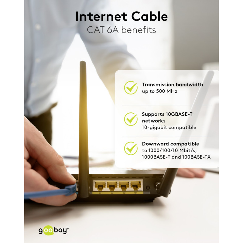 Cavo patch Goobay CAT 6A S/FTP (PiMF), 5 m, grigio, set da 10, conduttore in rame (CU), guaina senza alogeni (LSZH)