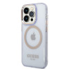 Guess GUHMP14XHTCMU Custodia rigida viola per Apple iPhone 14 Pro Max, Gold Outline Translucent, MagSafe