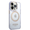 Guess GUHMP14XHTCMU Custodia rigida viola per Apple iPhone 14 Pro Max, Gold Outline Translucent, MagSafe