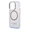 Guess GUHMP14XHTCMU Custodia rigida viola per Apple iPhone 14 Pro Max, Gold Outline Translucent, MagSafe