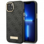 Custodia rigida nera Guess GUHMP14MU4GPRK per Apple iPhone 14 Plus / 15 Plus, 4G Logo Plate, MagSafe