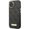Custodia rigida nera Guess GUHMP14MU4GPRK per Apple iPhone 14 Plus / 15 Plus, 4G Logo Plate, MagSafe