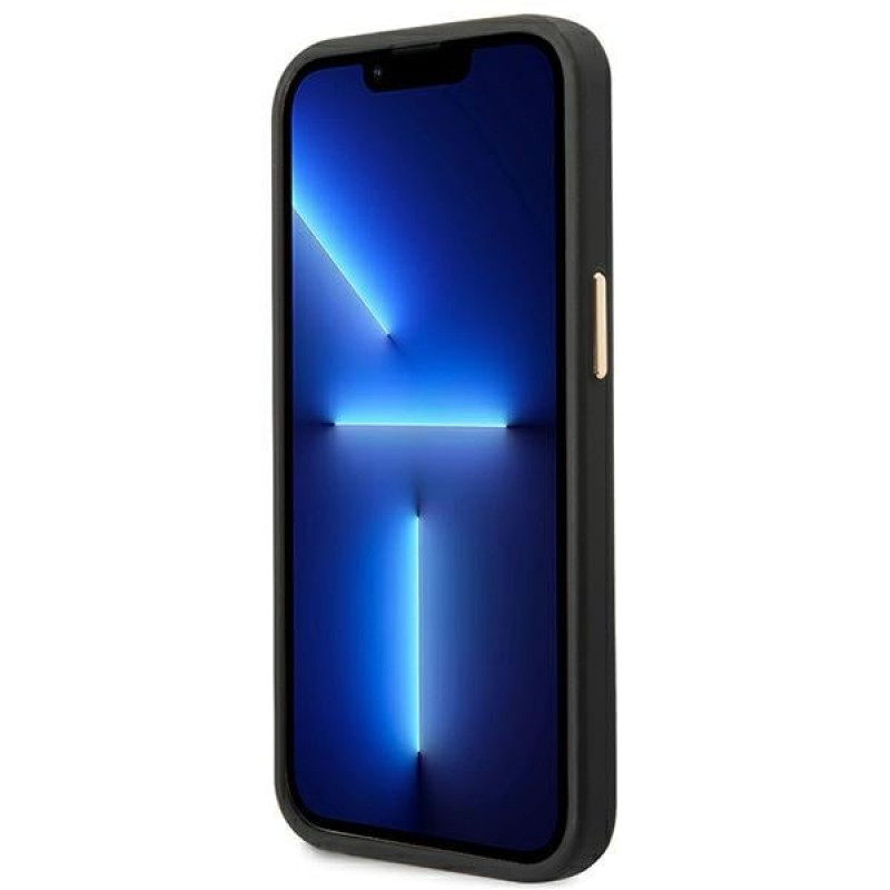 Custodia rigida nera Guess GUHMP14MU4GPRK per Apple iPhone 14 Plus / 15 Plus, 4G Logo Plate, MagSafe