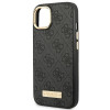 Custodia rigida nera Guess GUHMP14MU4GPRK per Apple iPhone 14 Plus / 15 Plus, 4G Logo Plate, MagSafe