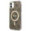 Custodia + caricatore wireless Guess GUBPN61H4EACSW per Apple iPhone 11, 4G Print, custodia rigida marrone, MagSafe