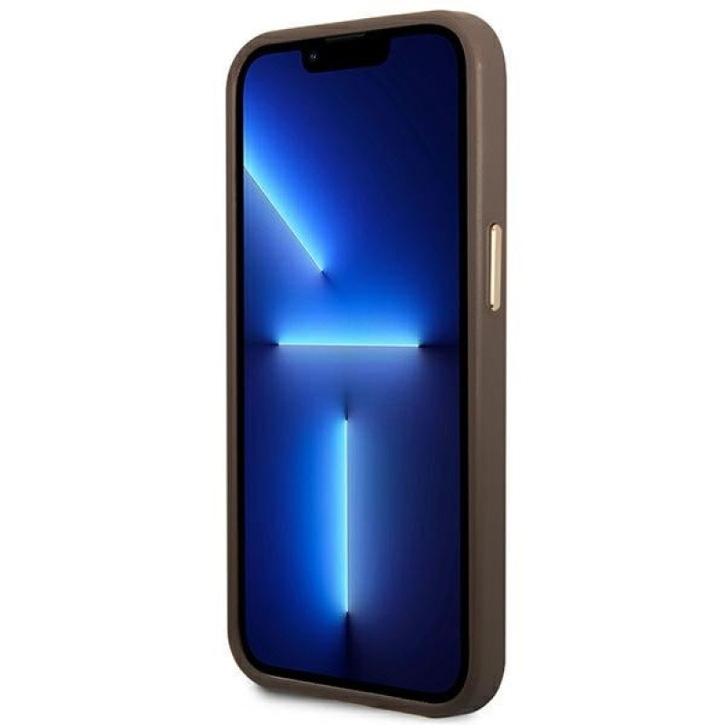 Guess GUHMP14MU4GPRW custodia rigida marrone per Apple iPhone 14 Plus / 15 Plus, 4G Logo Plate, MagSafe